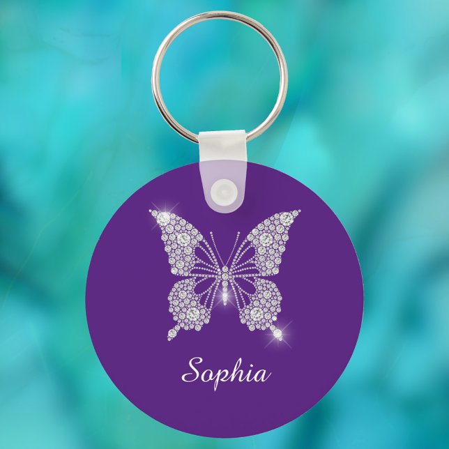 White Diamond Butterfly, DIY Name, Royal Purple Keychain (Creator Uploaded)