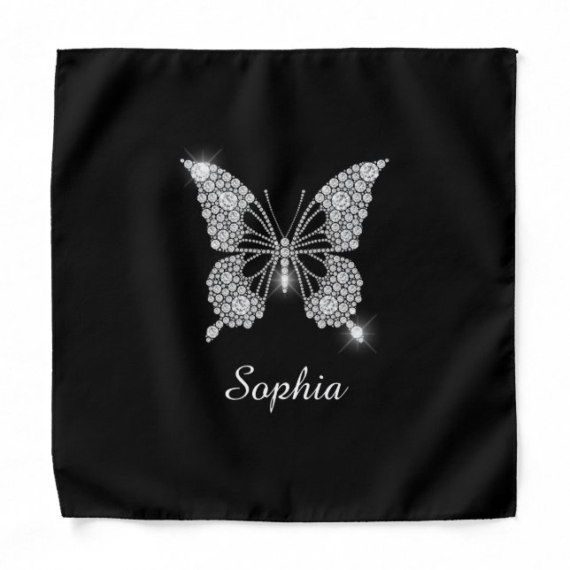 White Diamond Butterfly, DIY Script Name, Black Bandana (Front)