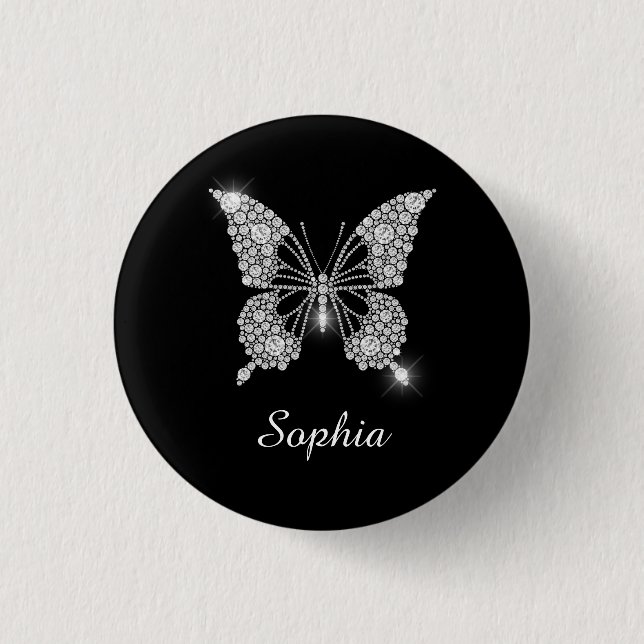 White Diamond Butterfly, DIY Script Name, Black Button (Front)