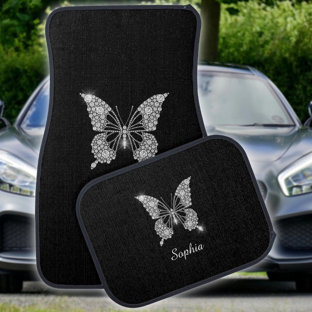White Diamond Butterfly, DIY Script Name, Black Car Floor Mat (Creator Uploaded)
