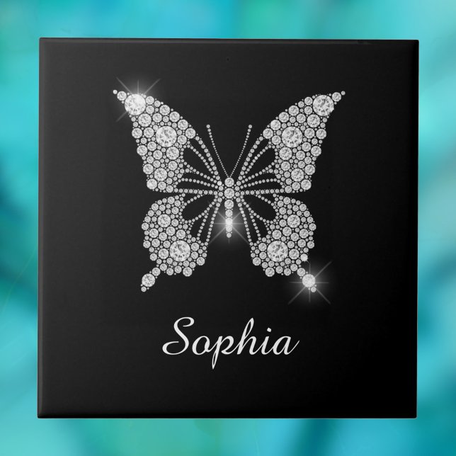 White Diamond Butterfly, DIY Script Name, Black Ceramic Tile (Creator Uploaded)