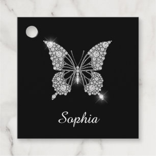White Diamond Butterfly, DIY Script Name, Black Favor Tags