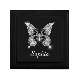 White Diamond Butterfly, DIY Script Name, Black Gift Box