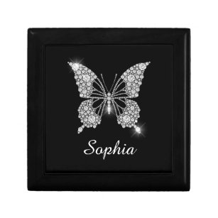 White Diamond Butterfly, DIY Script Name, Black Gift Box