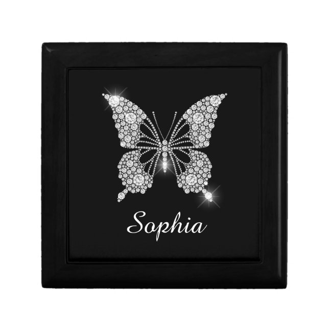 White Diamond Butterfly, DIY Script Name, Black Gift Box (Front)