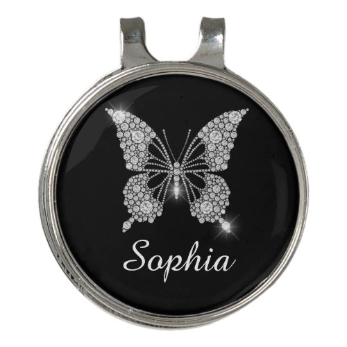 White Diamond Butterfly DIY Script Name Black Golf Hat Clip