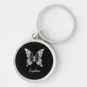 White Diamond Butterfly, DIY Script Name, Black Keychain