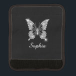 White Diamond Butterfly, DIY Script Name, Black Luggage Handle Wrap<br><div class="desc">A classy white diamond butterfly design to personalize name in white script text on black background. Click “Customize” to change colors and type styles.</div>