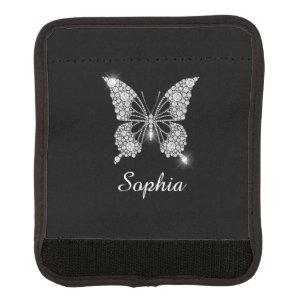 White Diamond Butterfly, DIY Script Name, Black Luggage Handle Wrap