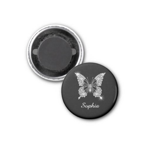 White Diamond Butterfly DIY Script Name Black Magnet