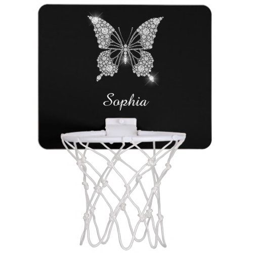 White Diamond Butterfly DIY Script Name Black Mini Basketball Hoop