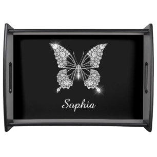 White Diamond Butterfly, DIY Script Name, Black Serving Tray
