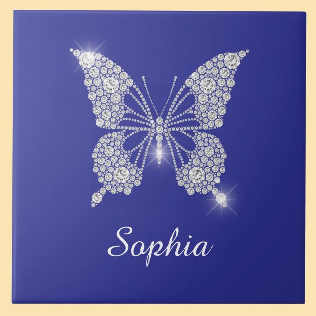 White Diamond Butterfly, Script Name, Deep Blue Ceramic Tile (Creator Uploaded)