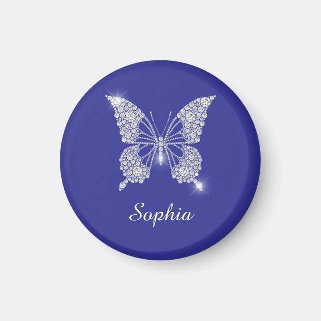 White Diamond Butterfly, Script Name, Deep Blue Magnet (Front)
