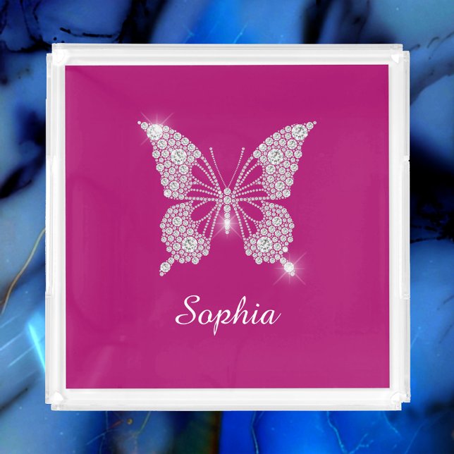 White Diamond Butterfly, Script Name, Deep Fuchsia Acrylic Tray (Creator Uploaded)