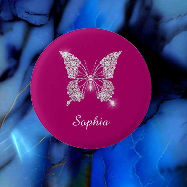 White Diamond Butterfly, Script Name, Deep Fuchsia Button (Creator Uploaded)