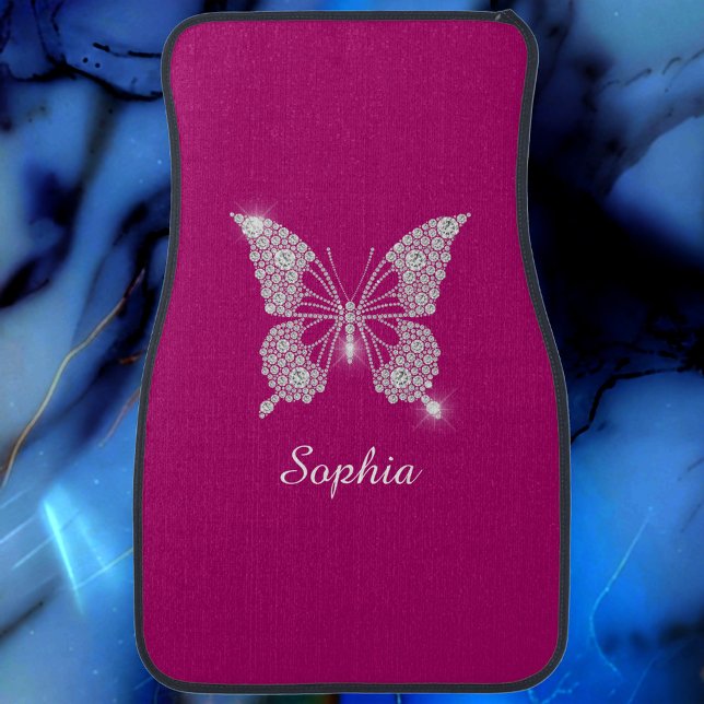White Diamond Butterfly, Script Name, Deep Fuchsia Car Floor Mat (Creator Uploaded)