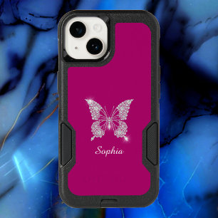 White Diamond Butterfly, Script Name, Deep Fuchsia OtterBox iPhone 14 Case
