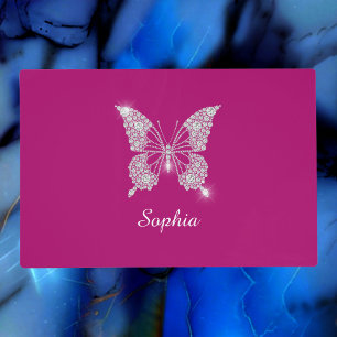 White Diamond Butterfly, Script Name, Deep Fuchsia Placemat