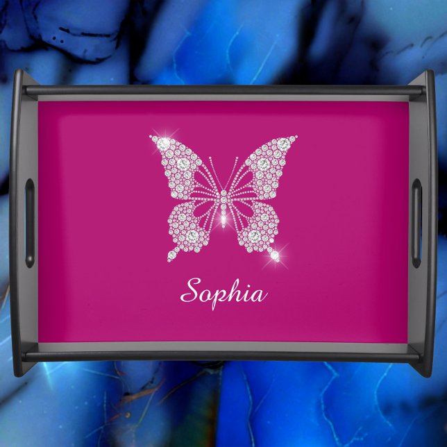White Diamond Butterfly, Script Name, Deep Fuchsia Serving Tray (Creator Uploaded)