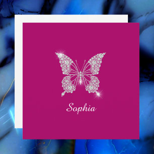 White Diamond Butterfly, Script Name, Deep Fuchsia Thank You Card