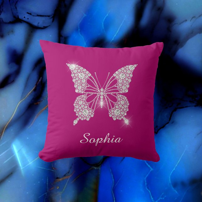 White Diamond Butterfly, Script Name, Deep Fuchsia Throw Pillow (Creator Uploaded)