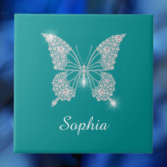 White Diamond Butterfly, Script Name, Deep Teal Ceramic Tile (Creator Uploaded)