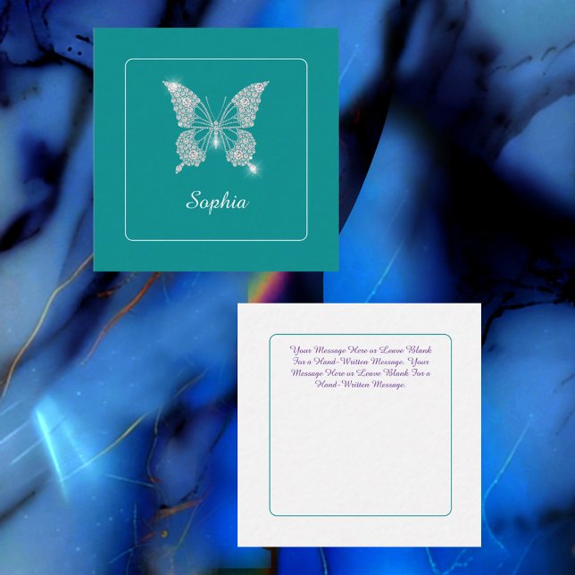 White Diamond Butterfly, Script Name, Deep Teal Note Card (Creator Uploaded)