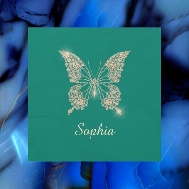 White Diamond Butterfly, Script Name, Deep Teal Wood Wall Art (Creator Uploaded)