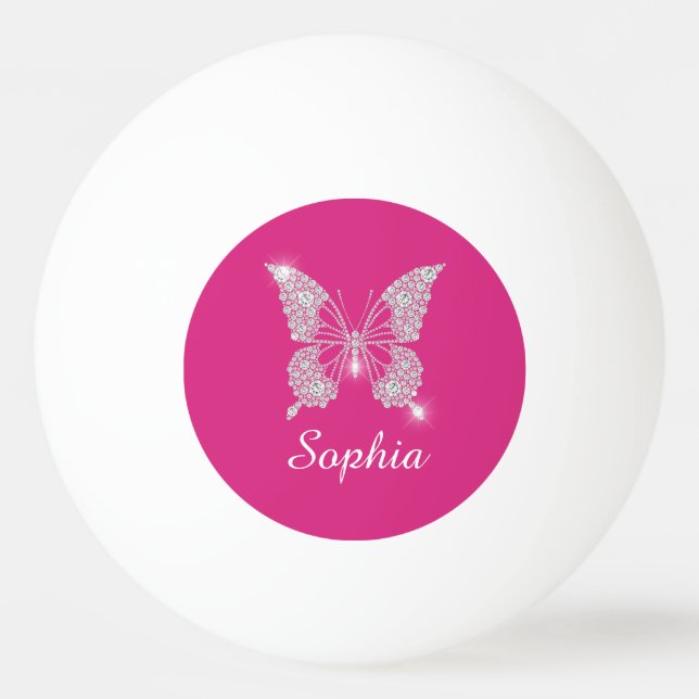 White Diamond Butterfly, Script Name, Fuchsia Ping Pong Ball (Front)
