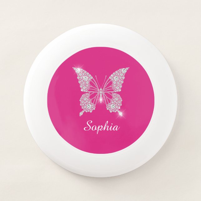 White Diamond Butterfly, Script Name, Fuchsia Wham-O Frisbee (Front)