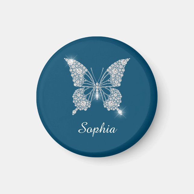 White Diamond Butterfly, Script Name, Ocean Blue Magnet (Front)