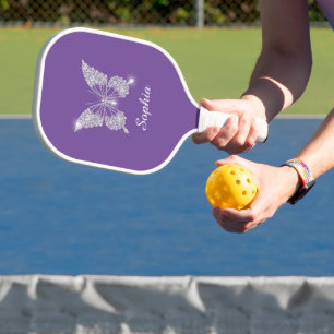 White Diamond Butterfly, Script Name, Purple Pickleball Paddle