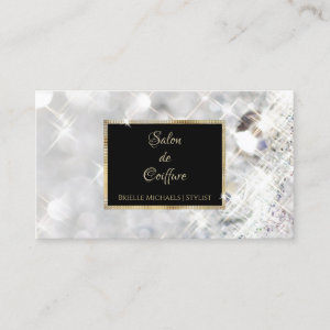 White Diamond Glitter Black and Gold Hair Salon Business Card