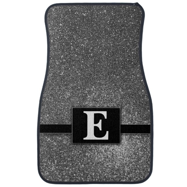 White Diamond Glitter Modern Monogrammed Classic Car Floor Mat (Front)