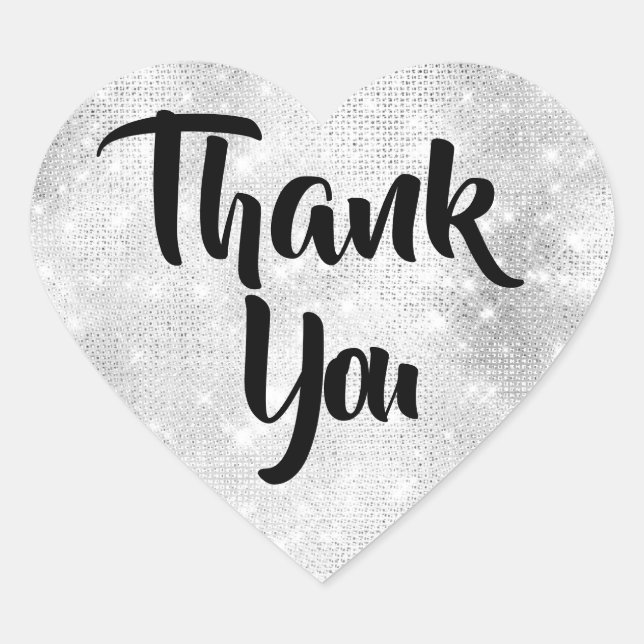White Diamond Glitter Thank You Heart Sticker (Front)
