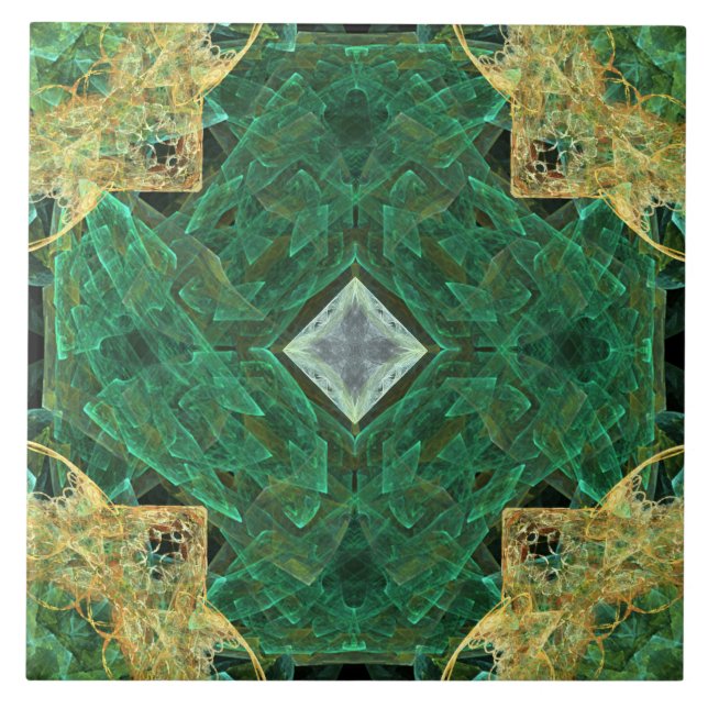 White Diamond Gold Green Pattern Ceramic Tile (Front)