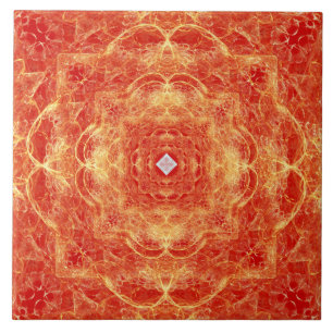 White Diamond Gold Lace on Red Ceramic Tile