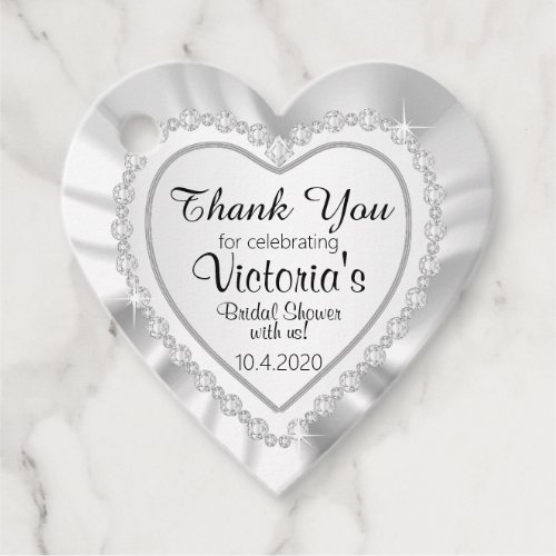 White Diamond Heart _ Faux White Satin Favor Tags