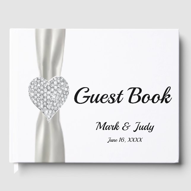 White Diamond Heart Wedding Guestbook (Front)