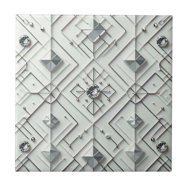 White Diamond Mid Century Modern  Ceramic Tile (Front)