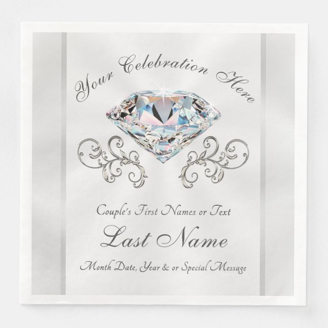 White Diamond Napkins Personalized Wedding Napkins (Front)