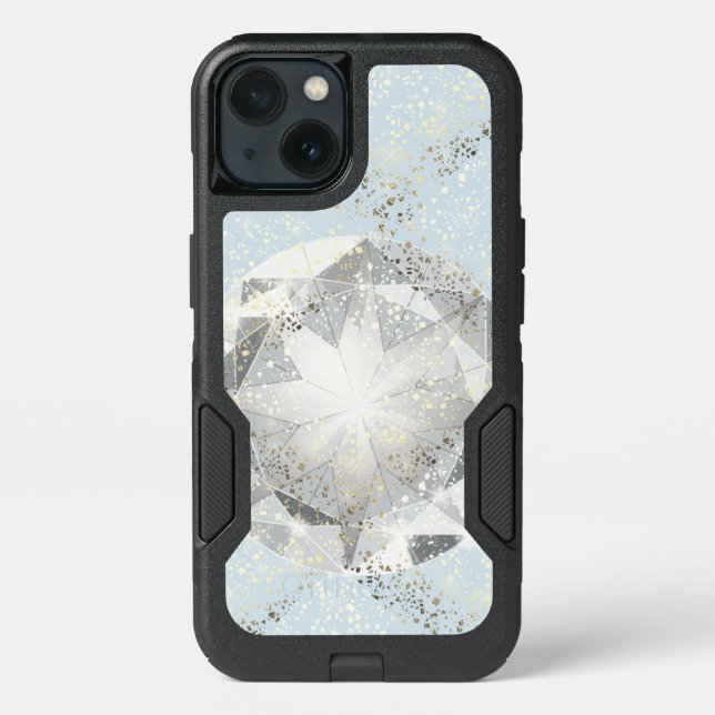 White Diamond on Light Pastel Blue Sparkle Otterbox iPhone Case (Back)