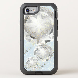 White Diamond on Light Pastel Blue Sparkle OtterBox Defender iPhone SE/8/7 Case