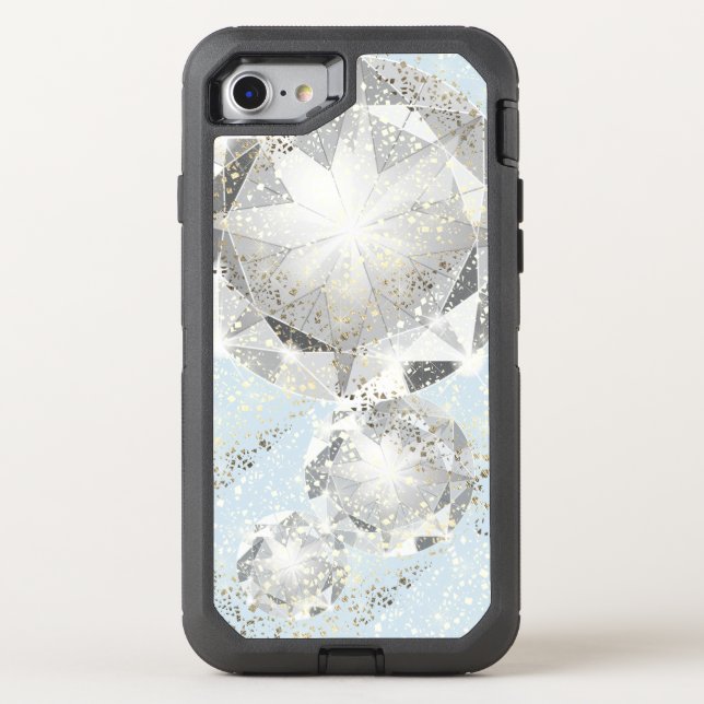 White Diamond on Light Pastel Blue Sparkle Otterbox iPhone Case (Back)