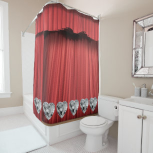 White Diamond Red Shower Curtain