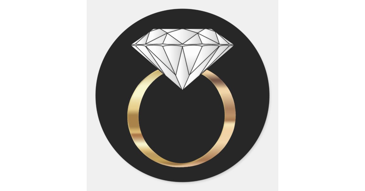 White Diamond Ring Black Gold Engagement Wedding Classic Round Sticker ...