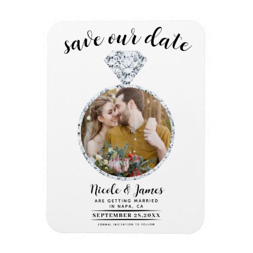 White Diamond Ring Bling Photo Save the Date Magnet