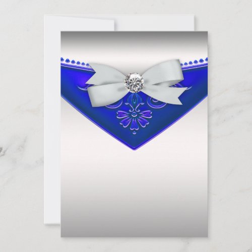 White Diamond Royal Blue Birthday Party Invitation