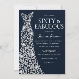White Diamond Sparkle Dress 60th Birthday Party Invitation